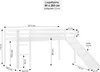 A diagram showing the dimensions of a white loft bed with a slide. Produktbild-Vorschau