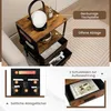 A collage of images showcasing a nightstand with various features and storage options. Produktbild-Vorschau