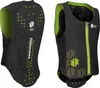 Two views of a black and green protective vest, shown from the back and front. Voir les images du produit