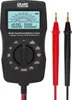 A black multi-functional battery tester with red and black test leads, displayed on a white background. Voir les images du produit