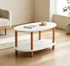 2-Tier Couchtisch oval aus Holz,Moderner Beistelltisch Produktbild-Vorschau 2