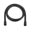 A black shower hose coiled on a white background. Produktbild-Vorschau