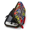 A Nintendo Switch console is partially inside a colorful case with Mario Kart themed graphics. Produktbild-Vorschau
