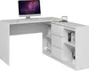 A white L-shaped desk with a computer monitor and shelves. Voir les images du produit