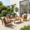 Salotto da giardino in legno, 4 posti, Marrone naturale Anteprima dell’immagine prodotto 3