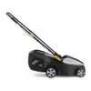 A black and silver electric lawnmower with yellow accents is shown against a white background. Produktbild-Vorschau