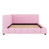 A pink upholstered bed frame with a hexagonal pattern on the headboard and a tufted design on the side rails, shown from a side-angle view against a white background. Podgląd zdjęcia produktu