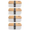 4x Kunststoff Lunchbox 1200 ml mit Holz Deckel 19,5 x 11,5 Produktbild-Vorschau 1