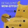 Close-up marketing image of a yellow beanbag chair with text overlays highlighting product features. Podgląd zdjęcia produktu