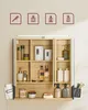 A wooden bathroom cabinet with various toiletries and accessories displayed on its shelves and compartments. Náhled obrázku produktu