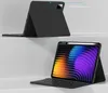 Two images showing a black tablet case with an integrated keyboard, one from the back and one from the front, with a stylus attached. Produktbild-Vorschau