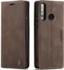 A brown leather flip case for a Huawei P30 Lite phone, shown from two angles.