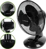 A black U-SMILER table fan is shown from multiple angles in a collage format. The main image shows the fan from a diagonal front view, with inset images highlighting the front grille and controls. Anteprima dell’immagine prodotto