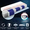 A cutaway view of a mattress showing its internal structure, with marketing icons and text below. Produktbild-Vorschau