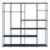 A black metal shelving unit with multiple open compartments against a white background. Náhled obrázku produktu