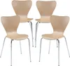 Four wooden chairs with chrome legs are arranged on a white background. Voir les images du produit