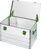 An open aluminum storage box with green accents. Produktbild-Vorschau