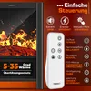 A marketing image showing an electric fireplace and its remote control, highlighting features with text and icons. Náhľad obrázku produktu