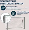 Marketing image for a HUDORA soccer goal, highlighting safety features. Produktbild-Vorschau
