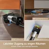 Collage of images showing a cordless vacuum cleaner in different use cases and highlighting its features. Produktbild-Vorschau