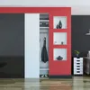 A modern closet with sliding doors and built-in shelving, decorated with vases and a small plant. Produktbild-Vorschau