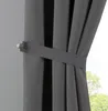 A close-up view of a dark gray curtain held back by a fabric tie with a decorative clear bead. Produktbild-Vorschau