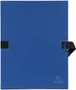 A closed blue document folder with a black elastic strap and buckle closure. Produktbild-Vorschau