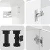 Collage of images showing details of furniture hardware, including hinges and cabinet legs. Produktbild-Vorschau