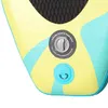 A close-up view of an inflatable paddleboard, showing the inflation valve and a D-ring attachment. Náhled obrázku produktu