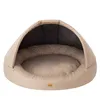 A beige pet bed with a hooded top, presented against a white background. Anteprima dell’immagine prodotto