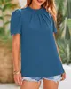 ASKSA Damen Chiffon Blusen Stehkragen Elegant Falten Produktbild-Vorschau 4