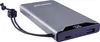 A gray power bank with a black lanyard is shown on a light gray background. Voir les images du produit