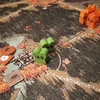 A close-up shot of a board game on a table, featuring wooden game pieces and tokens scattered across a forest-themed game board. Náhled obrázku produktu