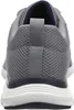 The back view of a gray and navy Skechers sneaker. Produktbild-Vorschau
