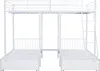 A white metal triple bunk bed with a ladder. Produktbild-Vorschau