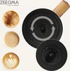 A collage of coffee drinks and a close-up of a milk frother mechanism. Produktbild-Vorschau