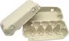 An open and closed cardboard egg carton on a white background. Produktbild-Vorschau