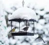 Birds feeding from a snow-covered bird feeder in a winter setting. Produktbild-Vorschau