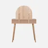 The back view of a light wood dressing table with a curved mirror and two drawers, supported by angled legs. Produktbild-Vorschau
