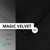 A close-up view of black velvet fabric with text overlays and icons indicating product features. Produktbild-Vorschau