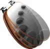 A toilet seat with a wooden rim and a design featuring black stones on the lid. Podgląd zdjęcia produktu