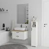 A modern bathroom with a sink vanity, bathtub, and storage cabinet. Náhled obrázku produktu