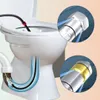 Illustration of a toilet with a drain cleaning tool being inserted into the pipe, with close-ups of the tool's nozzles. Produktbild-Vorschau