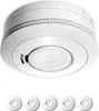 A white smoke detector is shown from a low angle against a white background, with five smaller smoke detectors lined up below it. Produktbild-Vorschau