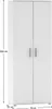A white, two-door wardrobe with silver handles, shown with dimensions indicated. Produktbild-Vorschau