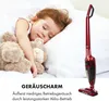 A child sleeping peacefully next to a teddy bear, with a vacuum cleaner standing nearby. Produktbild-Vorschau