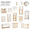 A collage of various bathroom and storage furniture items made of wood and white material. Produktbild-Vorschau