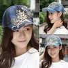 Frauenprägung Flower Denim Baseball Cap Sommer Strass Produktbild-Vorschau 4