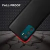 A black phone case is shown on a cracked surface, with red light emanating from the bottom edge, suggesting impact resistance. Produktbild-Vorschau