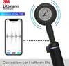 A digital stethoscope connected to a smartphone app displaying heart rate data. Produktbild-Vorschau
